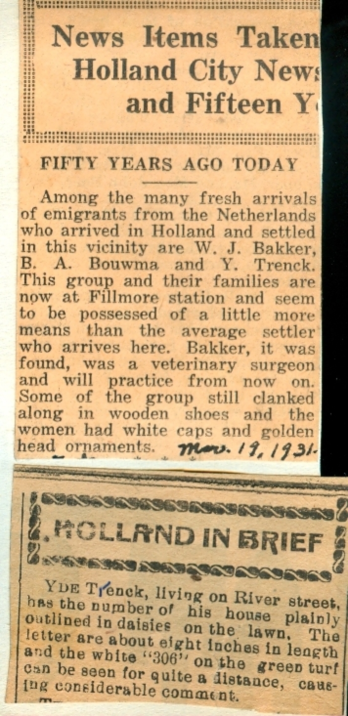 Holland Museum Object Newspaper Clipping [1973.1.6]